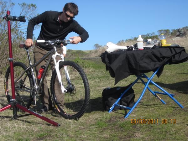 Mike Broderick works out of the van in California