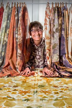 Caroline Nixon from Long Compton in Warwickshire with some of her handmade, botanically-printed and naturally dyed art cloth.