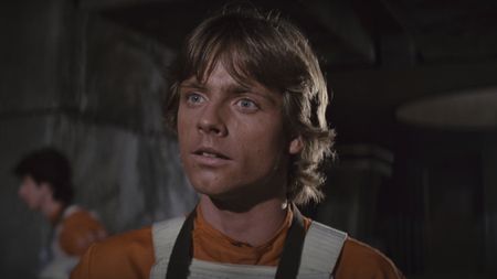 Luke Skywalker (Mark Hamill) looks ahead in Star Wars.
