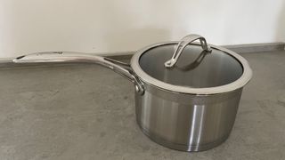 A saucepan from the ProCook Professional Stainless Steel Uncoated Cookware Set