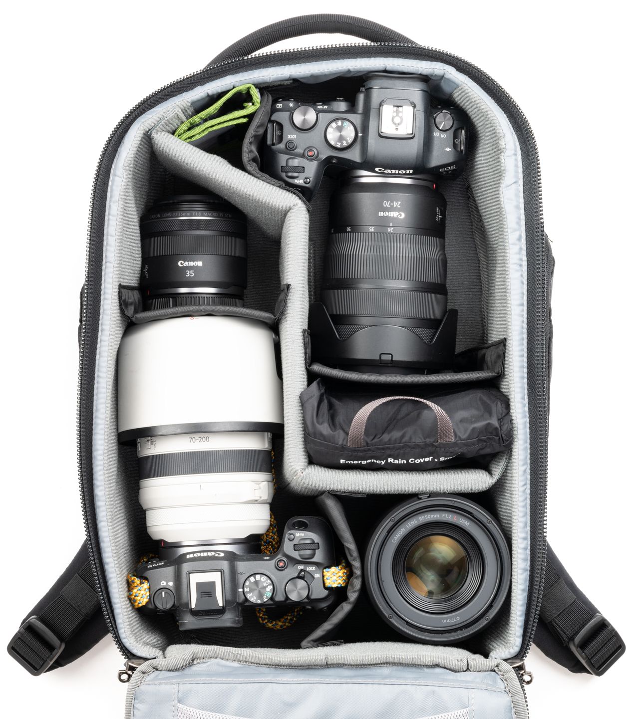 The Think Tank Walker Pro camera backpack unzipped