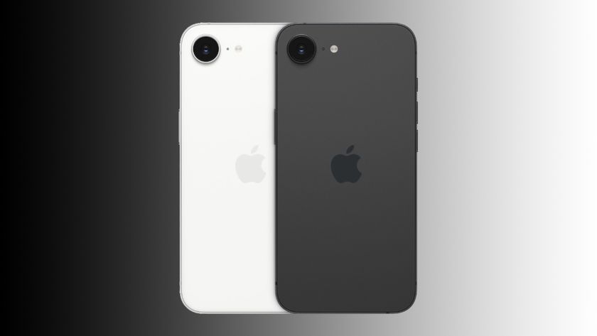 A render of the iPhone 16e against a gradient background.