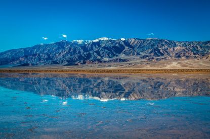 Following a storm, a miles-long lake formed in California's Death Valley National Park.