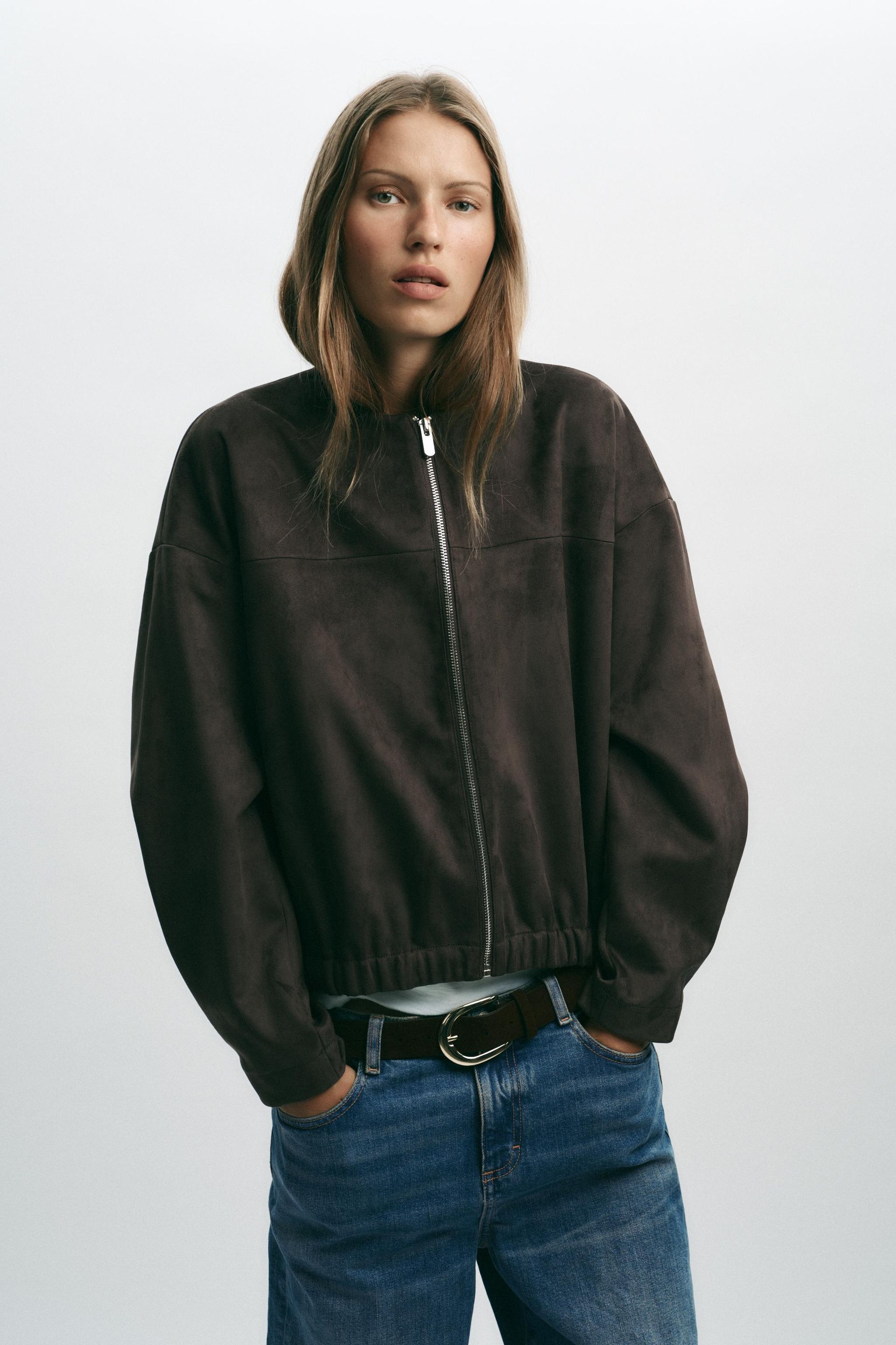 Faux Suede Bomber Jacket