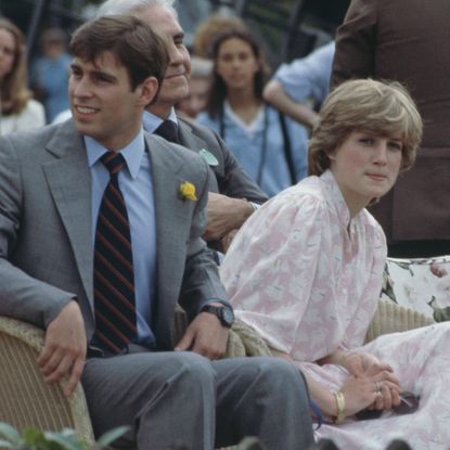 Prince Andrew, Princess Diana, and Prince Charles at the Cartier International polo match in Windsor in July 1981