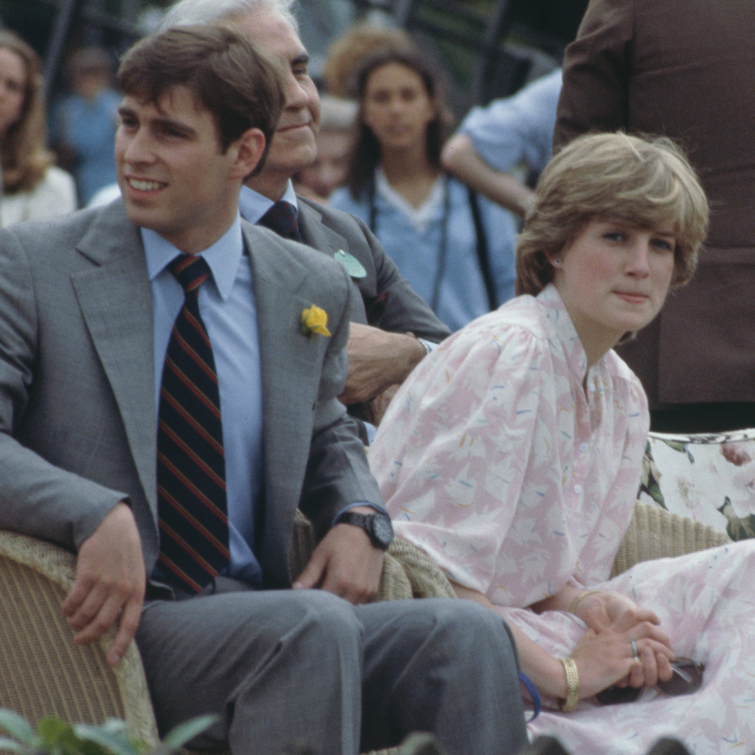 Prince Andrew, Princess Diana, and Prince Charles at the Cartier International polo match in Windsor in July 1981