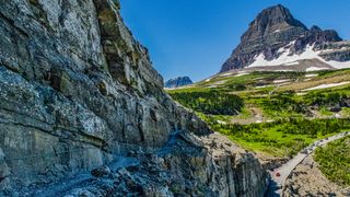 The narrow ledge of the Highline Trail in Glacier National Park