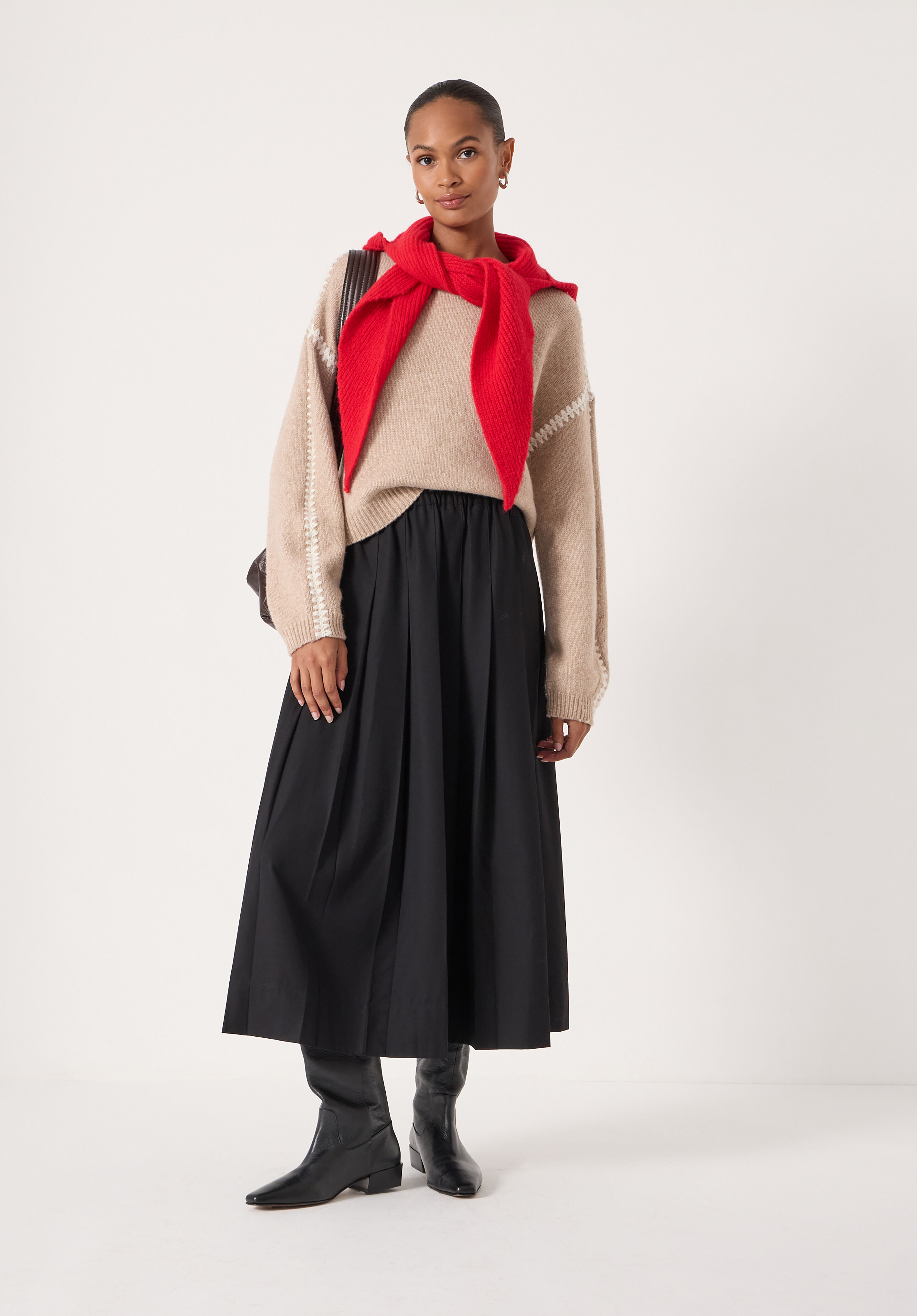 Ivy Pleated Wool-Blend Midi Skirt