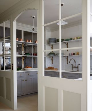 Glass partition walls for pantry door and window