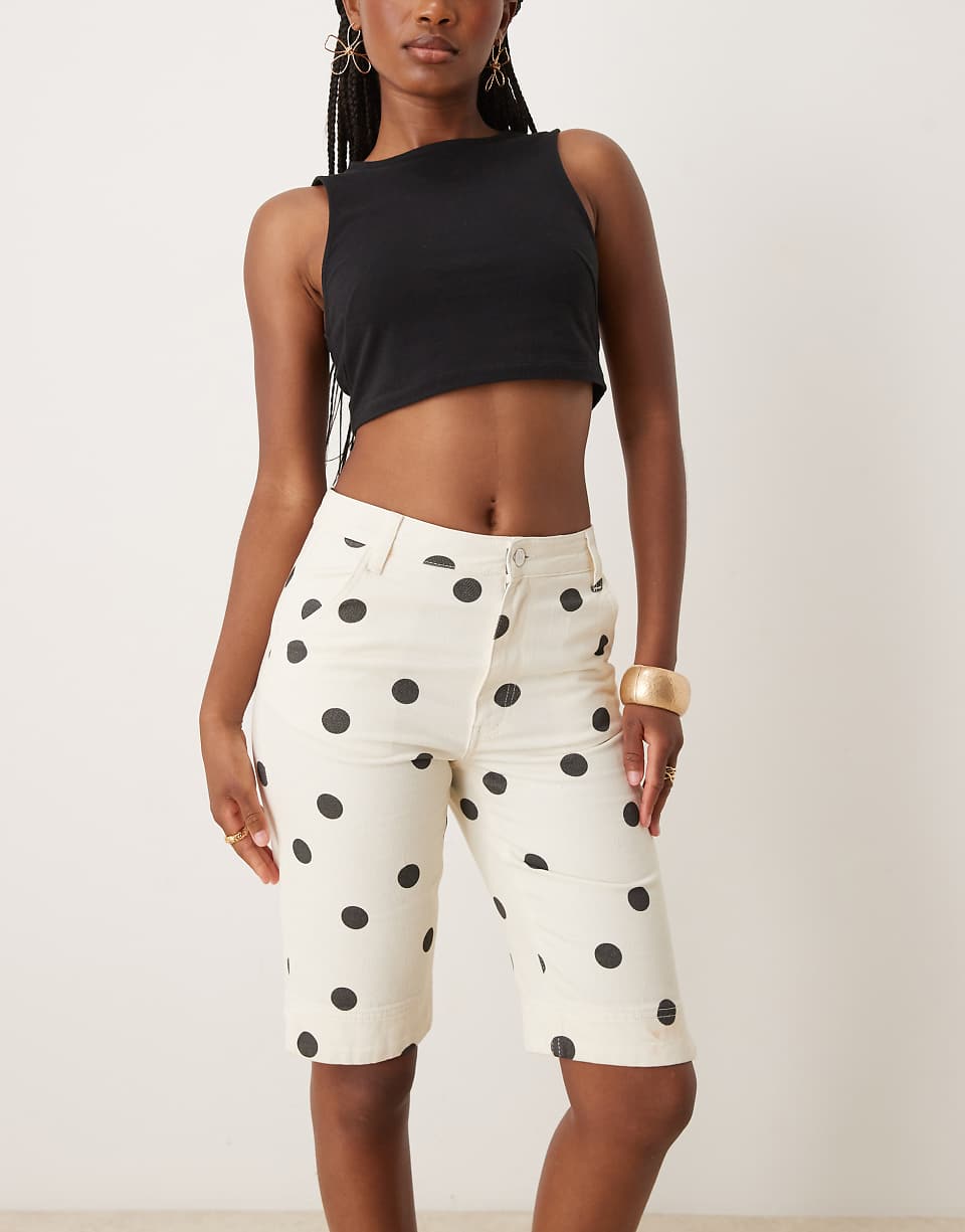 Asos Design Denim Capri in Mini Polka Dot