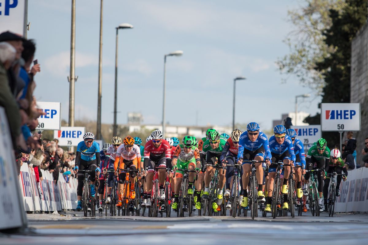 The pack spread wide across the road at the Tour of Croatia