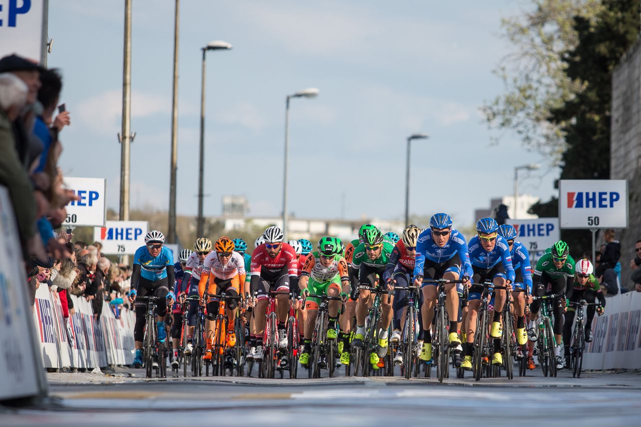 The pack spread wide across the road at the Tour of Croatia