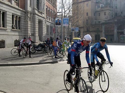 Let's roll! George Hincapie and Christian Vandevelde lead the way