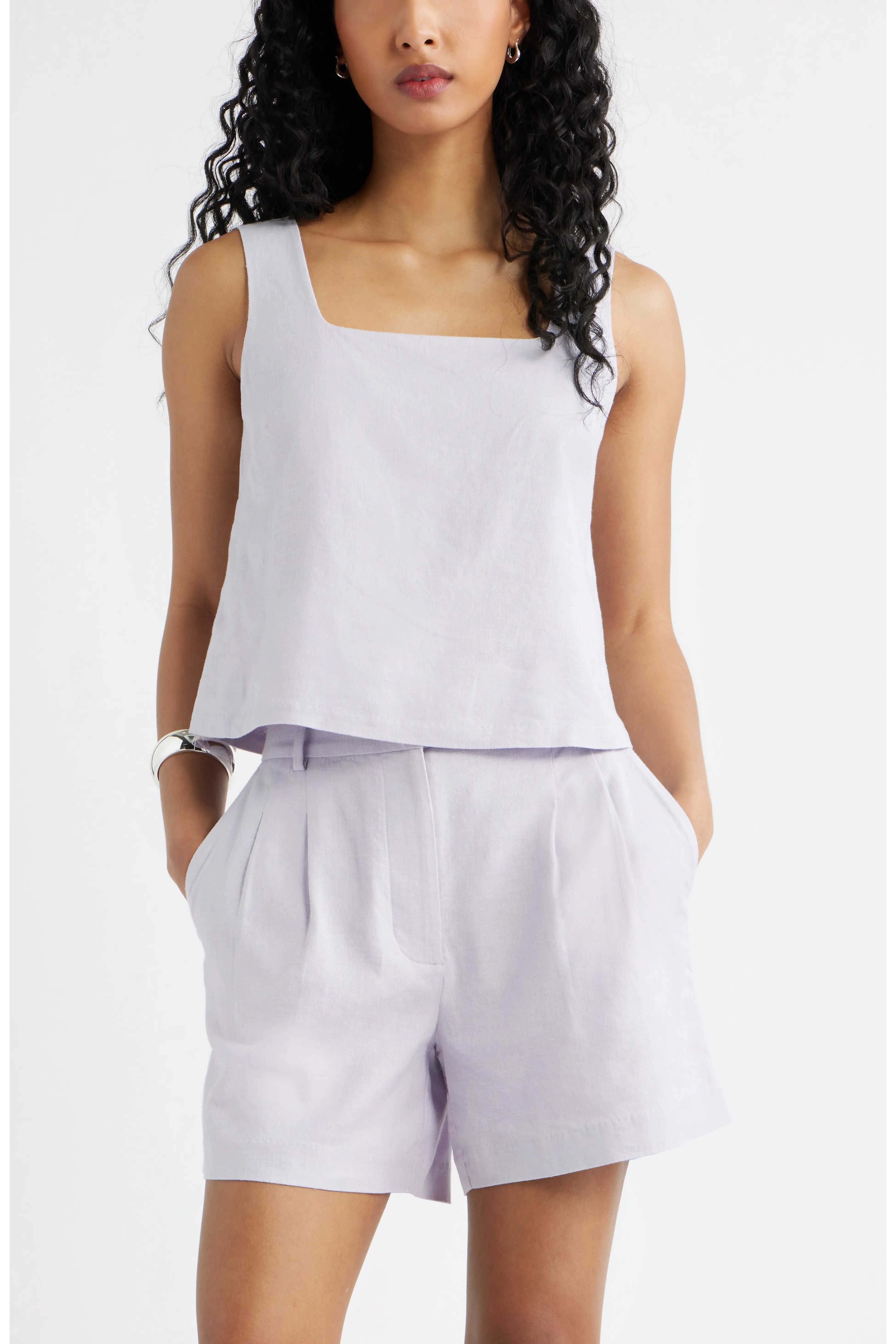 Open Edit, Square Neck Sleeveless Linen Blend Top