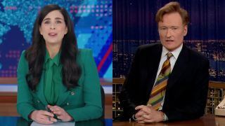 Sarah Silverman and Conan O'Brien in a side-by-side photo.