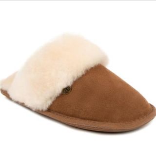 Just sheepskin tan suede slippers with sheepskin lining
