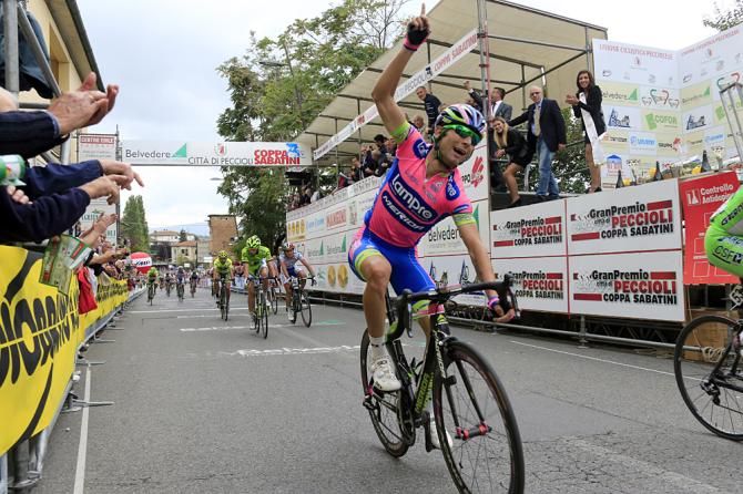Diego Ulissi (Lampre-Merdia) celebrates his win