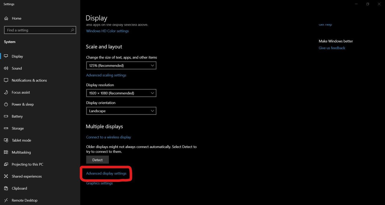 Windows 10 display settings