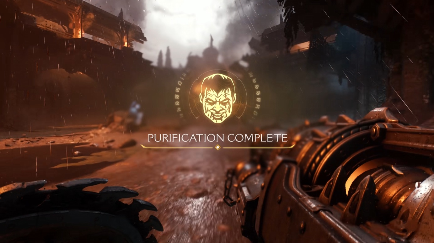 DOOM: The Dark Ages screenshot with text reading &quot;Purification complete&quot;