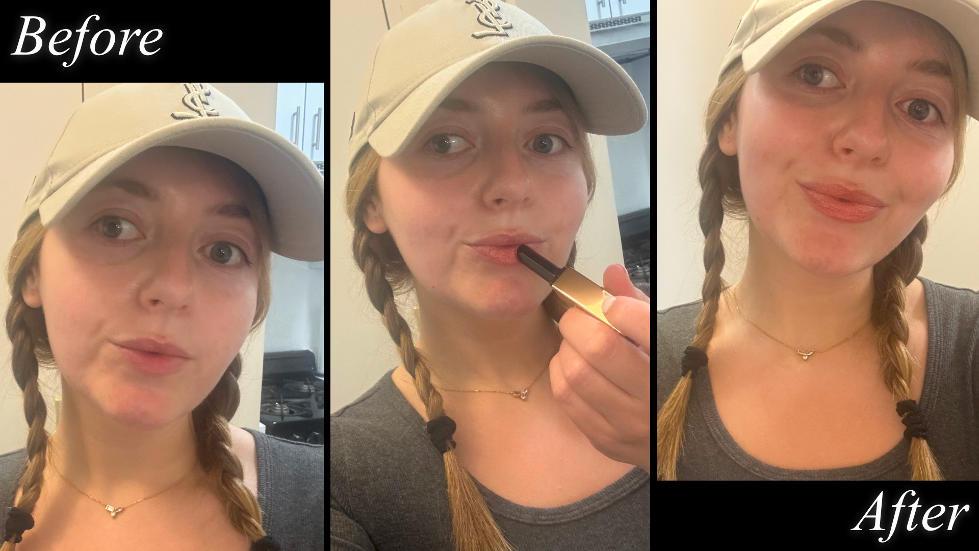 Samantha Holender testing Nars lipstick