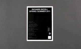 View of Richard Nicoll’s black and white invitation pictured against a grey background