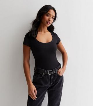 Petite Black Scoop Neck Bodysuit