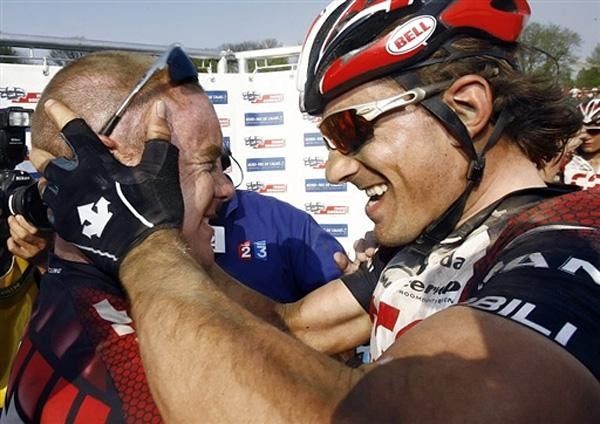 We did it: last year's winner Fabian Cancellara congratulates