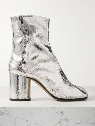 Tabi Split-Toe Crinkled Metallic Patent-Leather Ankle Boots