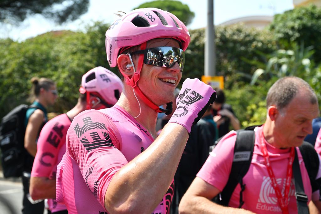 GRUISSAN FRANCE JUNE 15 Stage winner Marijn van den Berg of The Netherlands and Team EF EducationEasyPost reacts after the 47th La Route DOccitanieLa Depeche Du Midi 2023 Stage 1 a 1843km stage from Narbonne to Gruissan on June 15 2023 in Gruissan France Photo by Luc ClaessenGetty Images