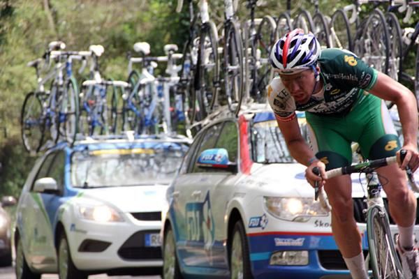 US criterium champion Dan Holloway (Kelly Benefit Strategies-OptumHealth) suffers through a steep and unforgiving climb.