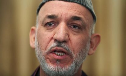 Afghan President Hamid Karzai at a press conference: Some say that if American troops couldn't defeat the Taliban, Karzai's government won't be able to, either. 