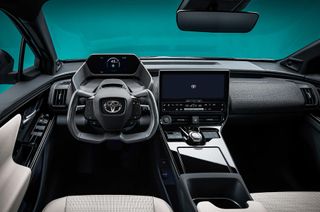 toyota bz4x interior with yoke steering