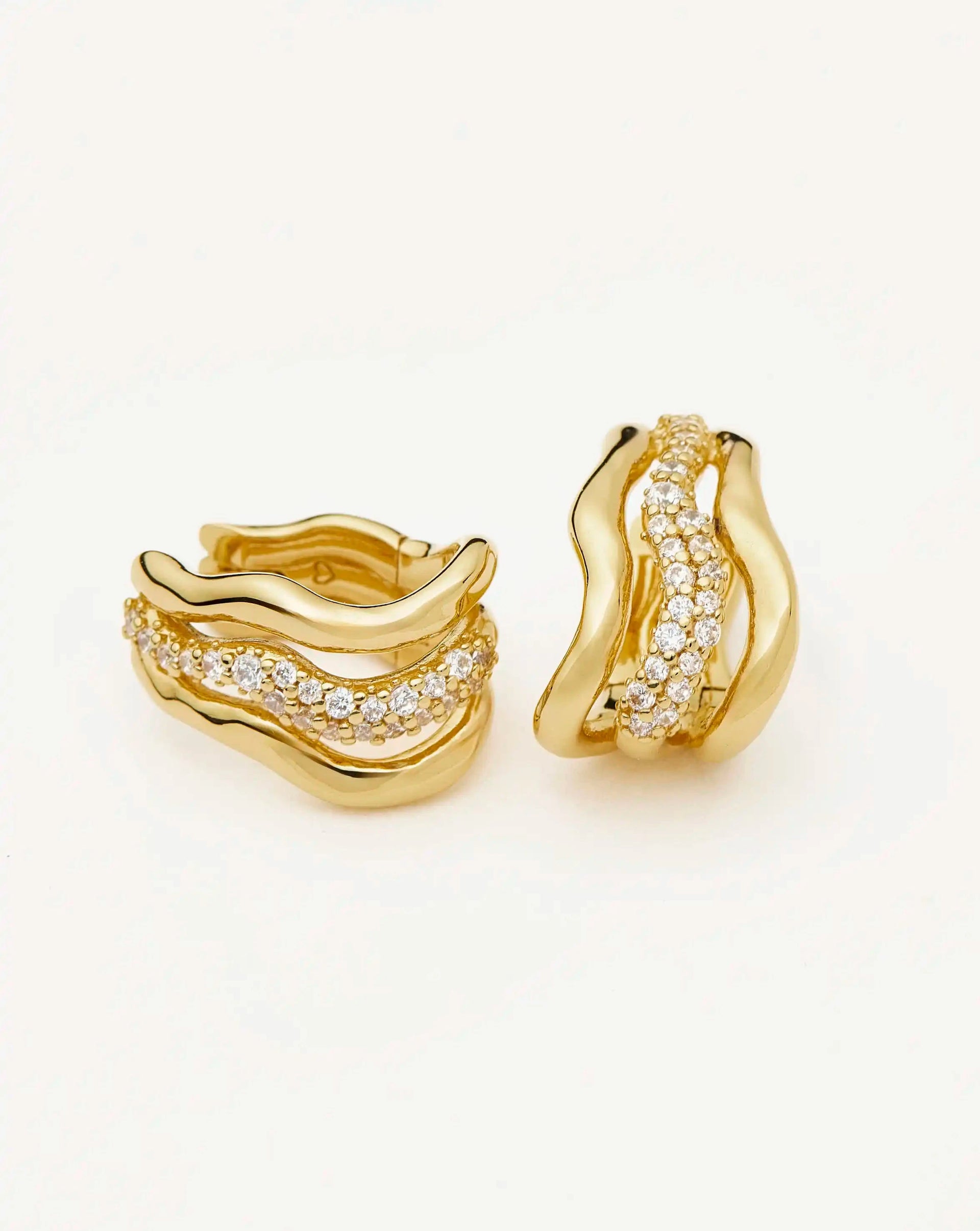 Molten Snow Triple Small Hoop Earrings | 18ct Gold Plated/cubic Zirconia - 18ct Gold Plated/cubic Zirconia