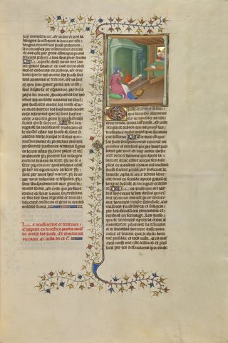 A manuscript page with an illustration of a woman eating her child