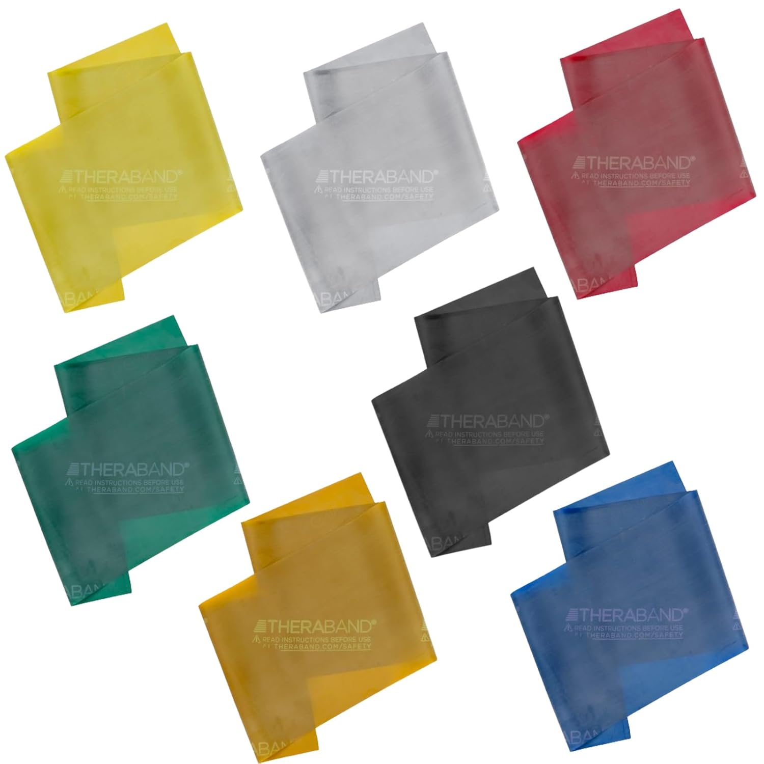 Theraband Professional Latex Resistance Band Set, Pack of 7, Individual 6 Ft Elastic Band for Upper &amp;amp; Lower Body Exercise, Physical Therapy, Pilates, At-Home Workouts, 6 Foot Band, Levels 1 to 7