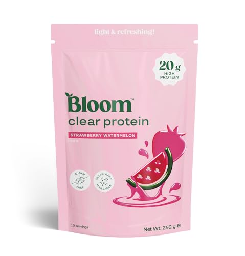 Bloom Nutrition Clear Protein Powder &amp;ndash; Strawberry Watermelon Flavour &amp;ndash; Whey Protein Isolate &amp;amp; Collagen Peptides &amp;ndash; Light &amp;amp; Refreshing Protein Drink Mix &amp;ndash; 20g Protein Per Serving