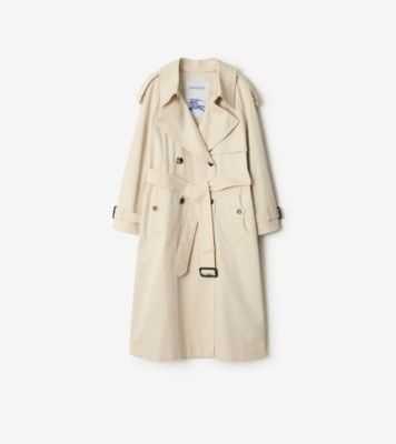 Long Gabardine Fitzrovia Trench Coat in Clam Beige - Women, Cotton Gabardine | Burberry® Official