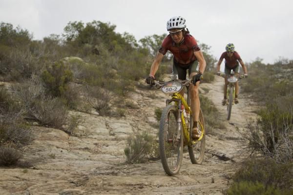 Leading ladies Esther Suss and Sally Bingham of Team Wheels4life during stage 2