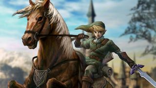 Link rides Epona into battle in artwork for The Legend of Zelda: Twilight Princess