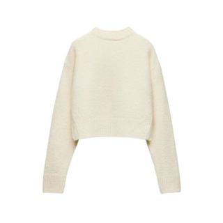 Zara Soft Knit Cropped Cream Sweater 