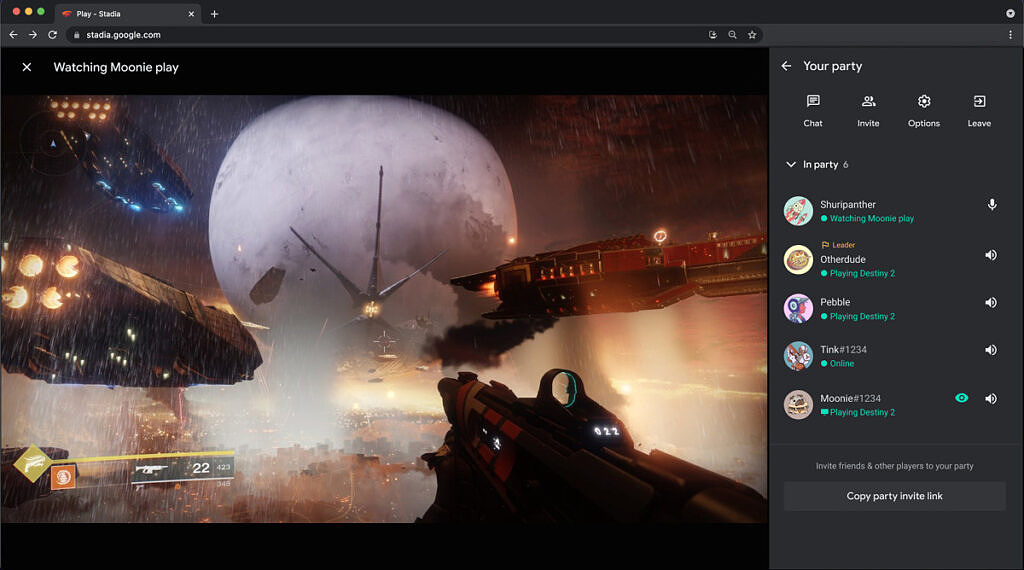 Google Stadia Party Stream feature in action