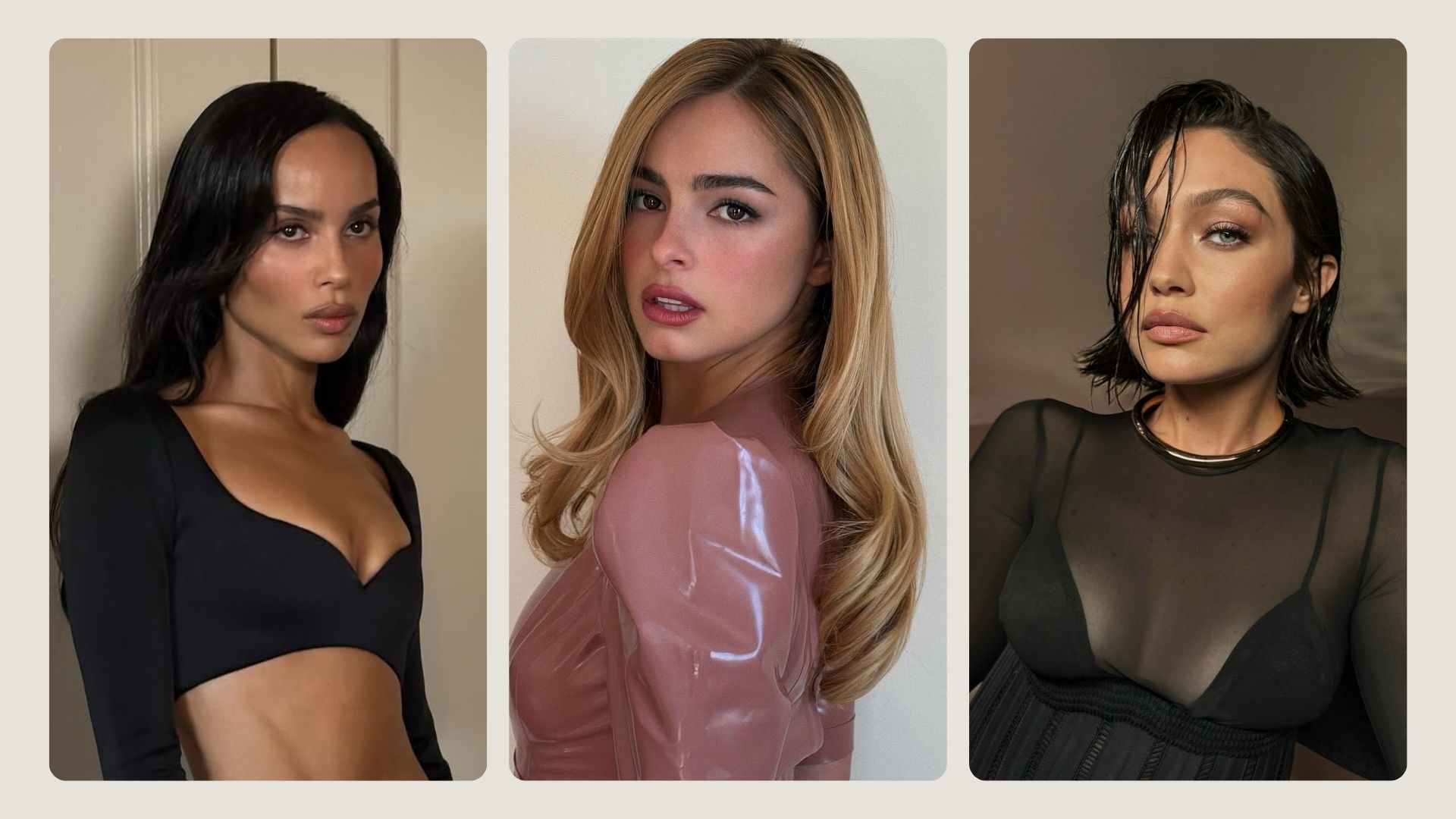 A collage with photos of Zoe Kravitz, Addison Rae and Gigi Hadid
