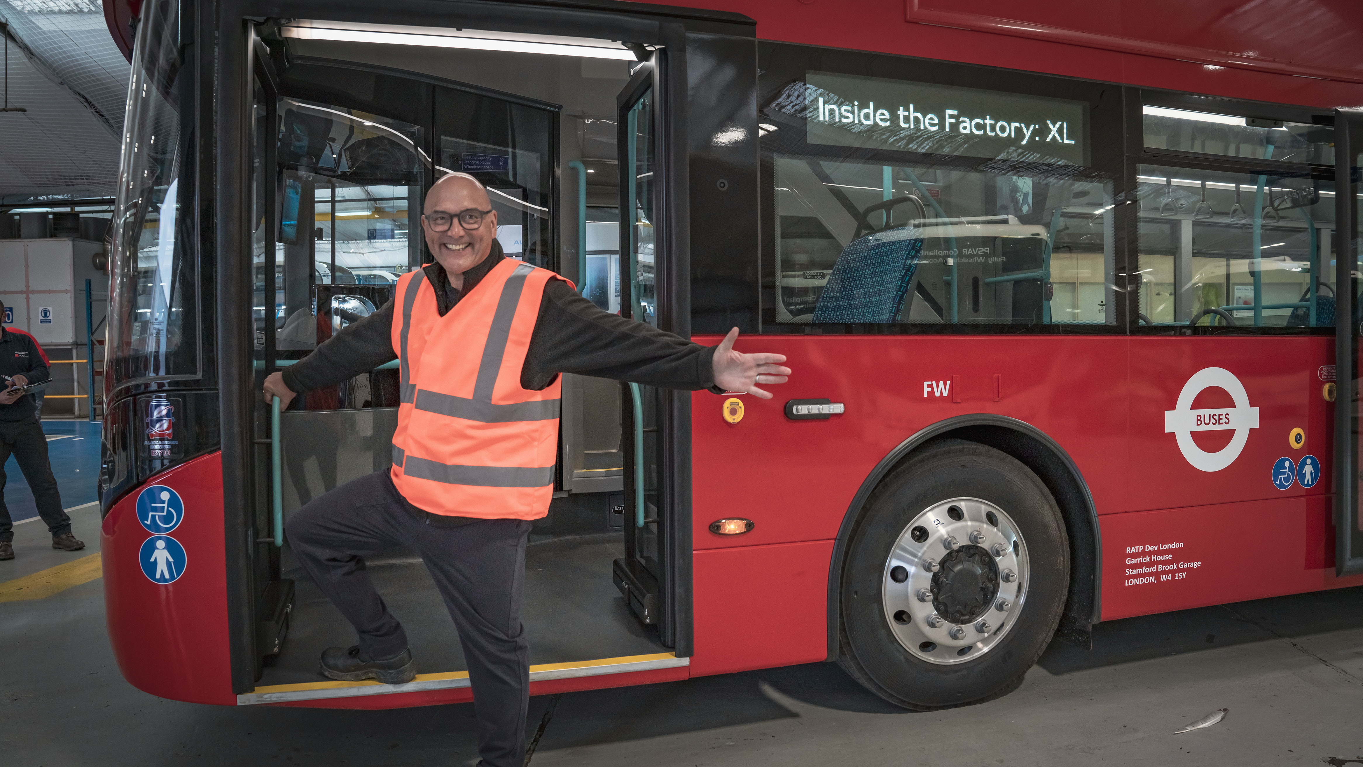 TV Tonight Gregg Wallace poses as he boards a London double-decker bus