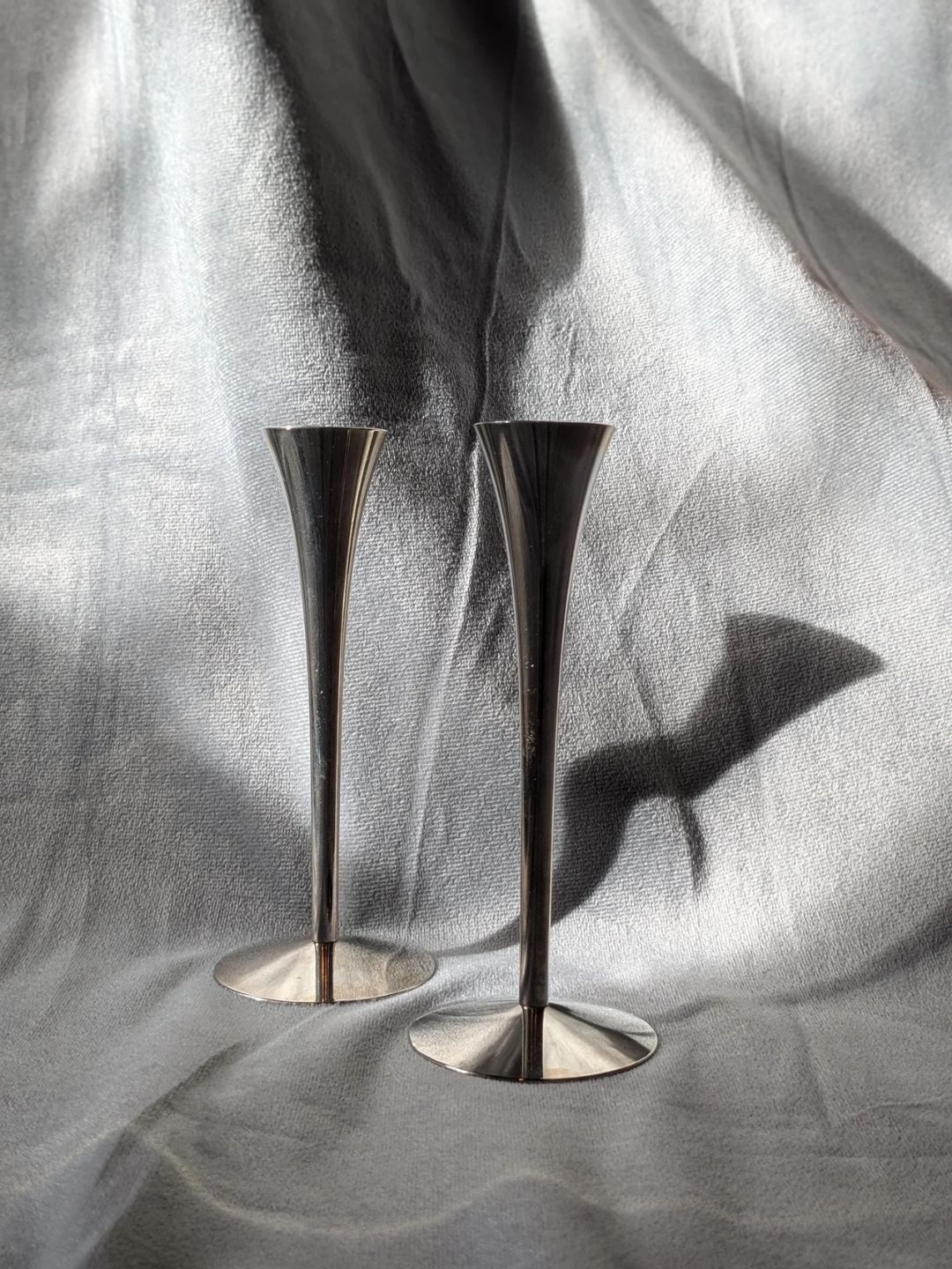 VINTAGEMISSSS, Vintage Mid Century Modern Set of 2 Silver Solingen Metal Candleholders
