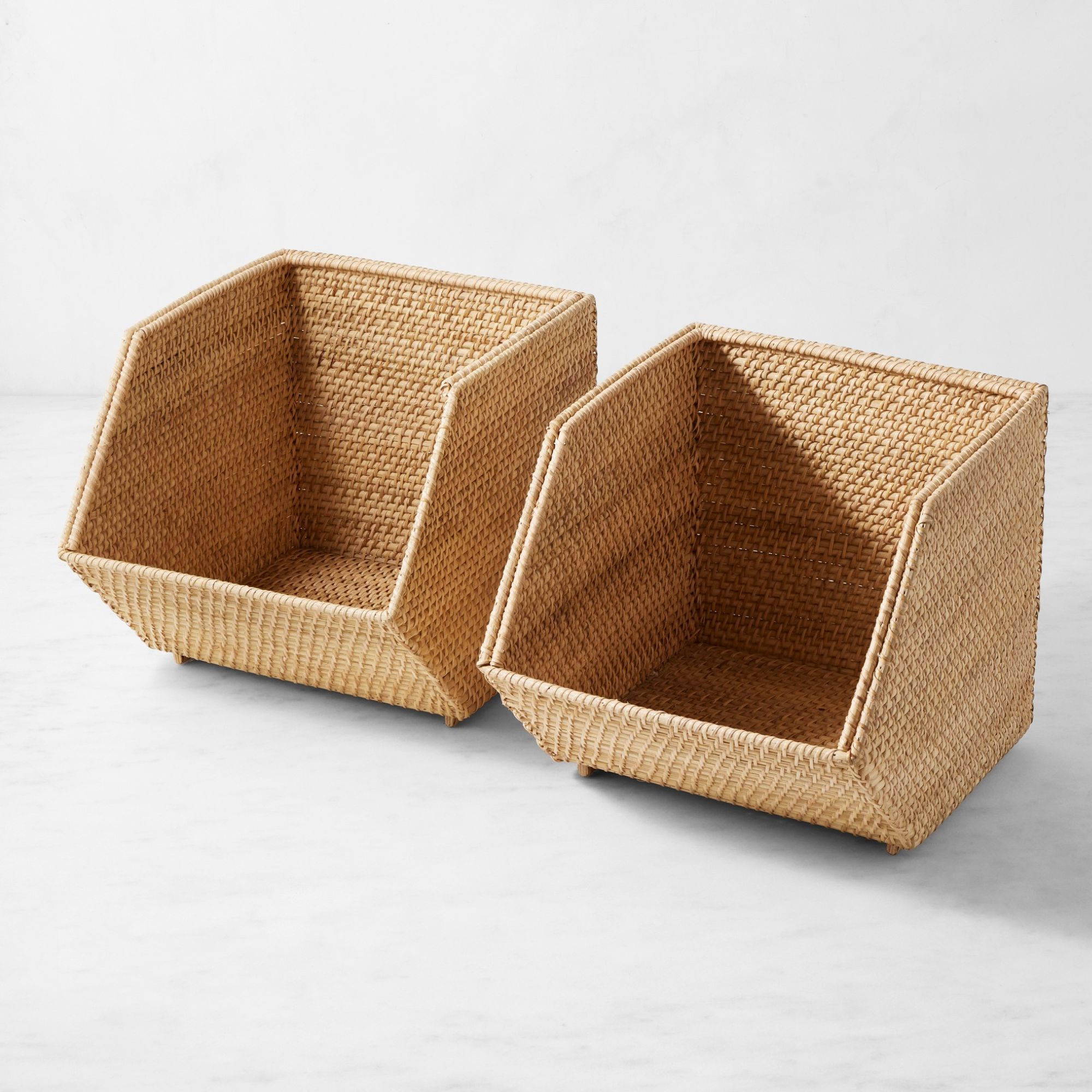 Open-front stackable rattan baskets