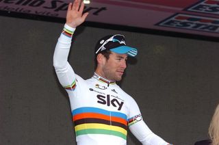 A delighted Cavendish takes the applause after winning stage two of the 2012 Giro d'Italia