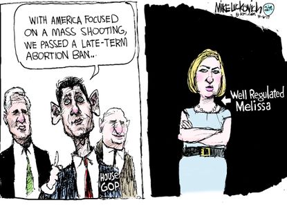 Political cartoon U.S. Las Vegas shooting GOP abortion ban