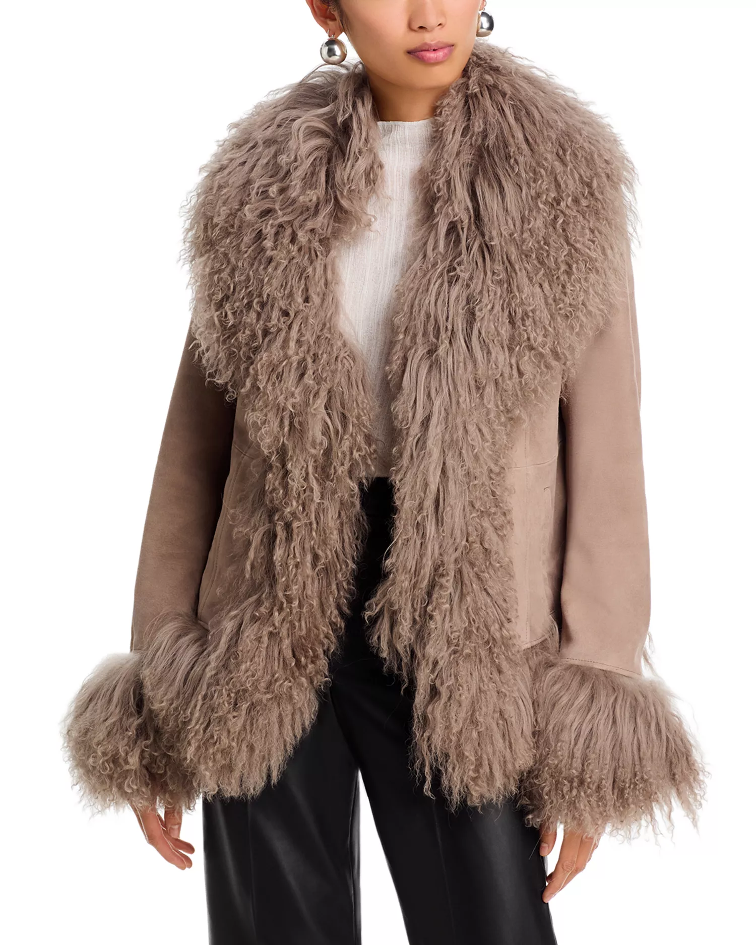Dorothy Suede &amp;amp; Shearling Trim Coat