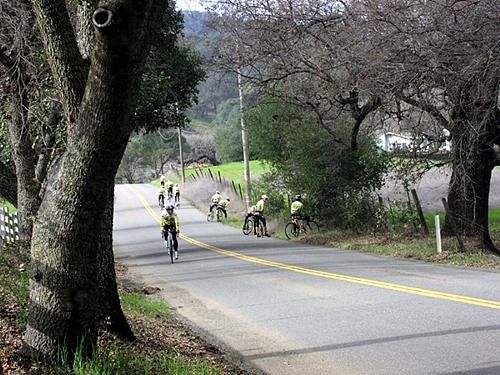 When you've gotta go... Riders stop for a nature break on their way to Napa
