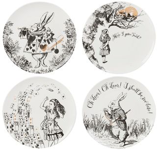 alice in wonderland printed white plates